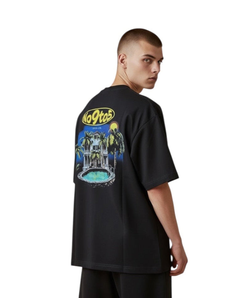 Oversized black Hotel & Spa T-shirt by no9to5 with minimalist back graphic